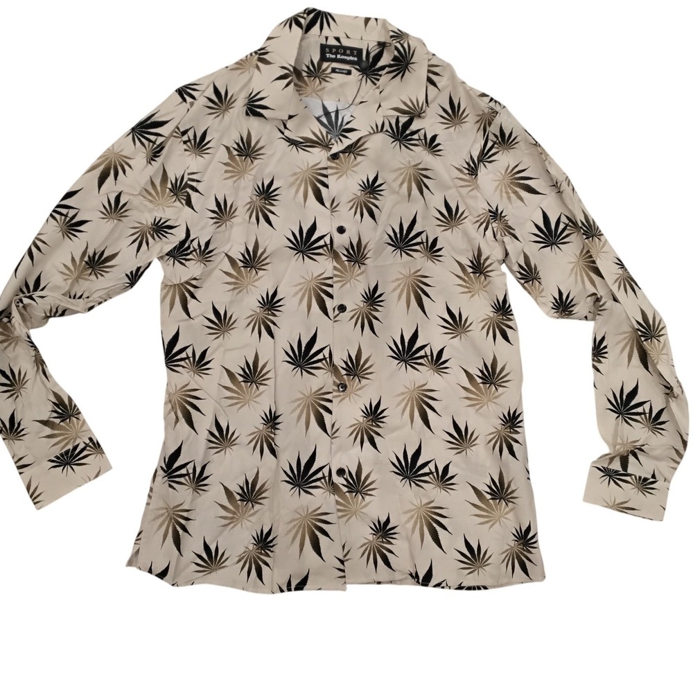The Kooples Sport Men Relaxed Dark Leaves Print Viscose Shirt HCCL18224S M NEW